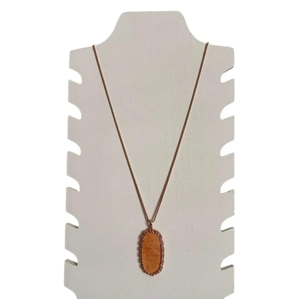 NWT Kendra Scott Macramé Reid Statement Necklace in Blush Wood 14k Rose … - Picture 2 of 15